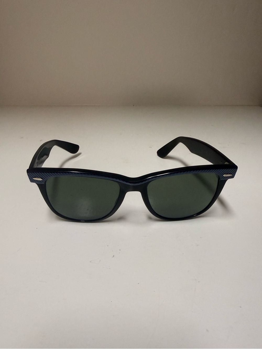 Vintage Ray-Ban WayfarerII Blue Strip Frame Sunglasses with Dark Black Lenses